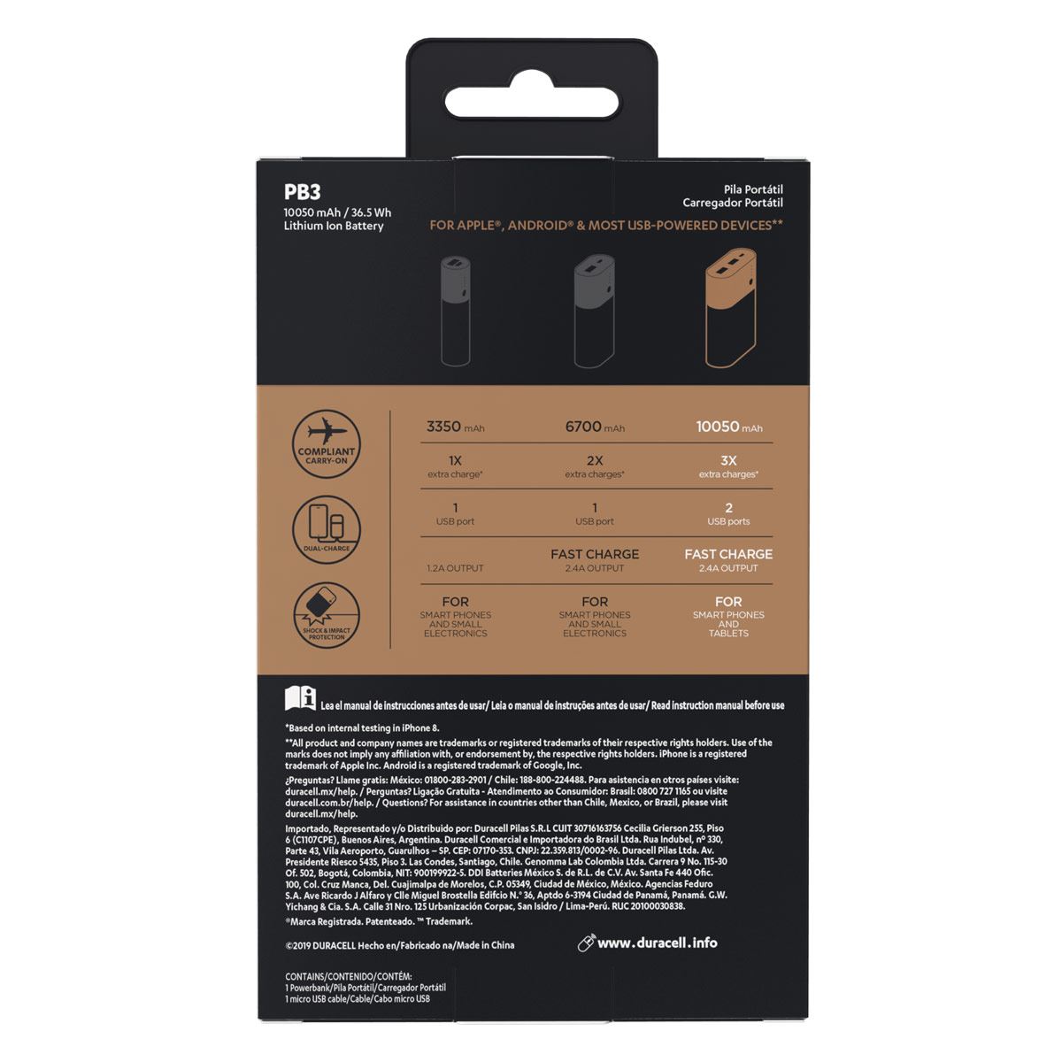 Power Bank Duracell 10050 MAH 3X