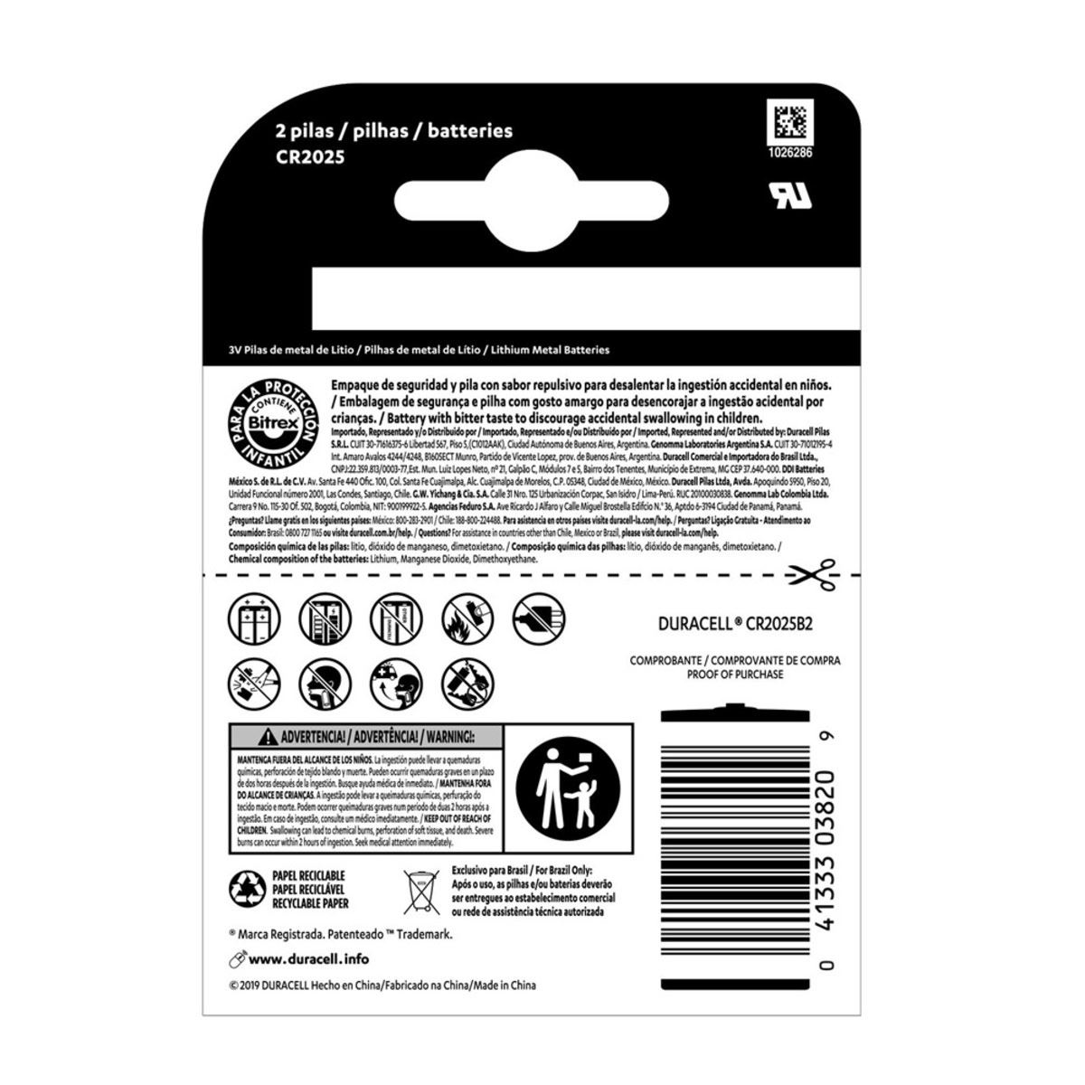 Pila Duracell 2025 C/2 Piezas Lithium