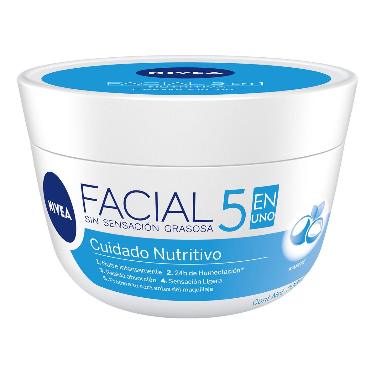 Nivea Crema Facial Hidratante 5 En 1 Nutritiva, 200ml