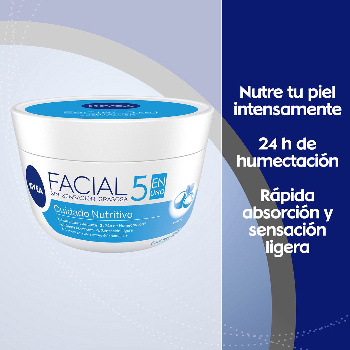 Nivea Crema Facial Hidratante 5 En 1 Nutritiva, 200ml
