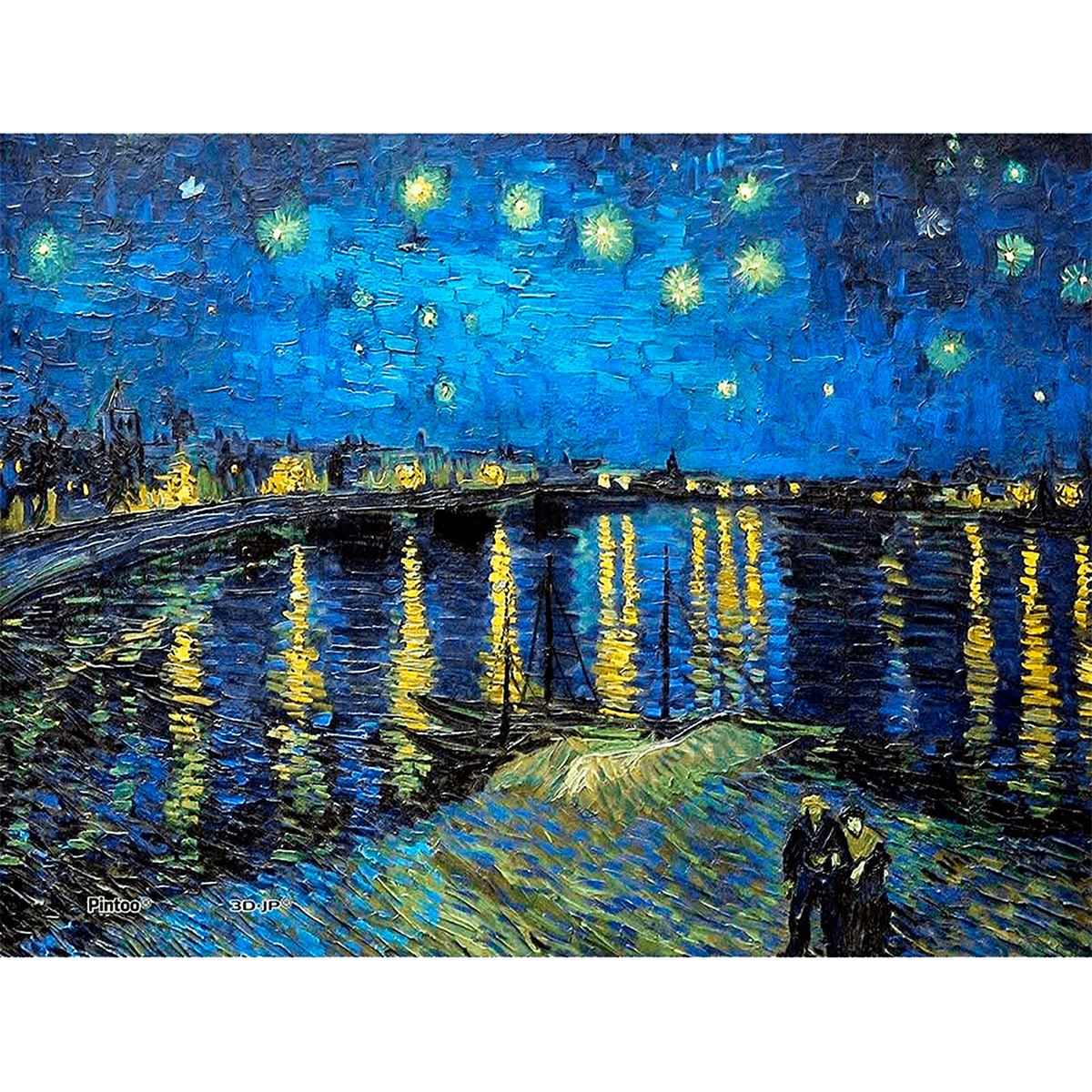 Rompecabezas Van Gogh: Noche Estrellada Sobre El Ródano con Marco y Caballete 150 Piezas