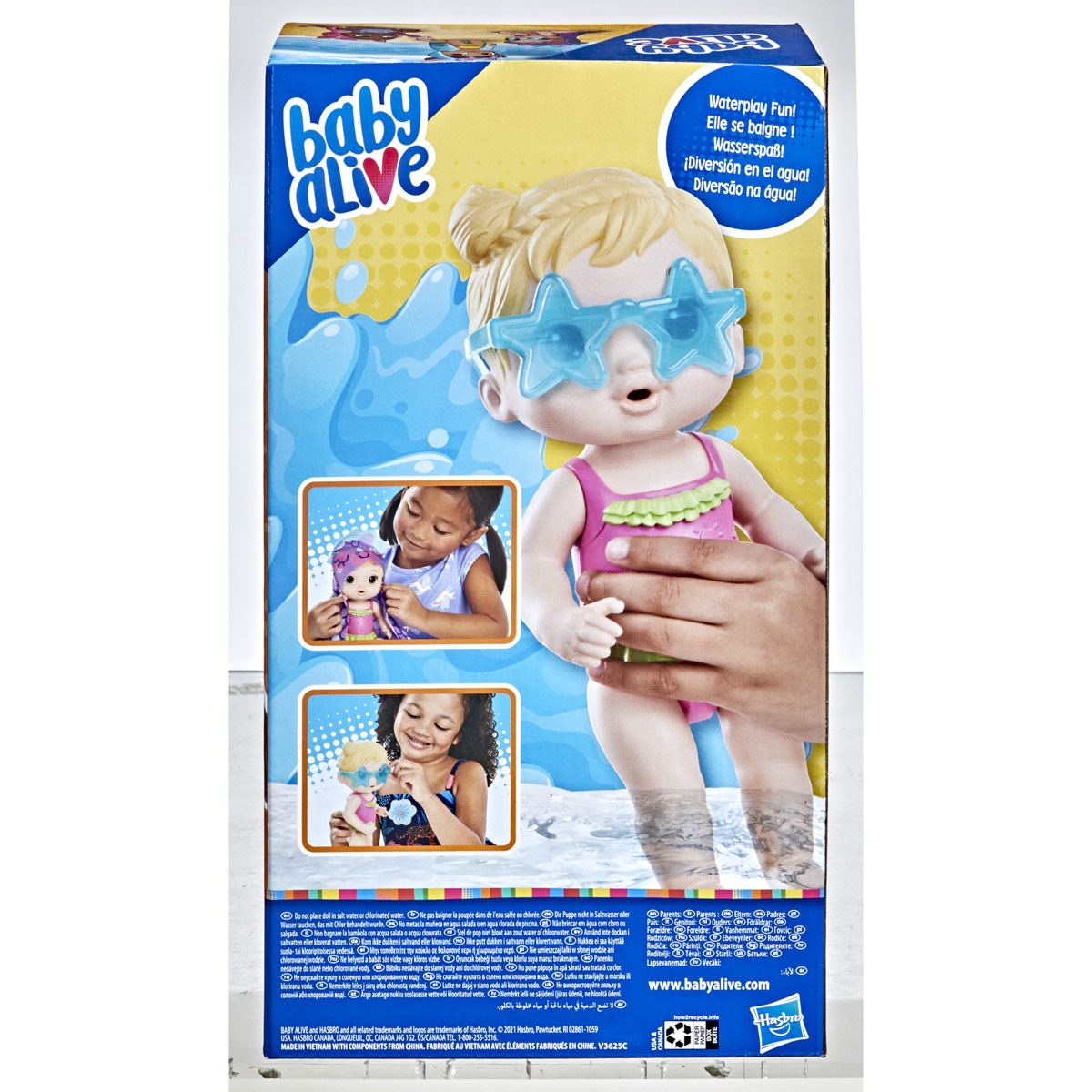 Baby Alive - Muñeca Diversión bajo el sol - Toalla de dinosaurio - Pelo rubio