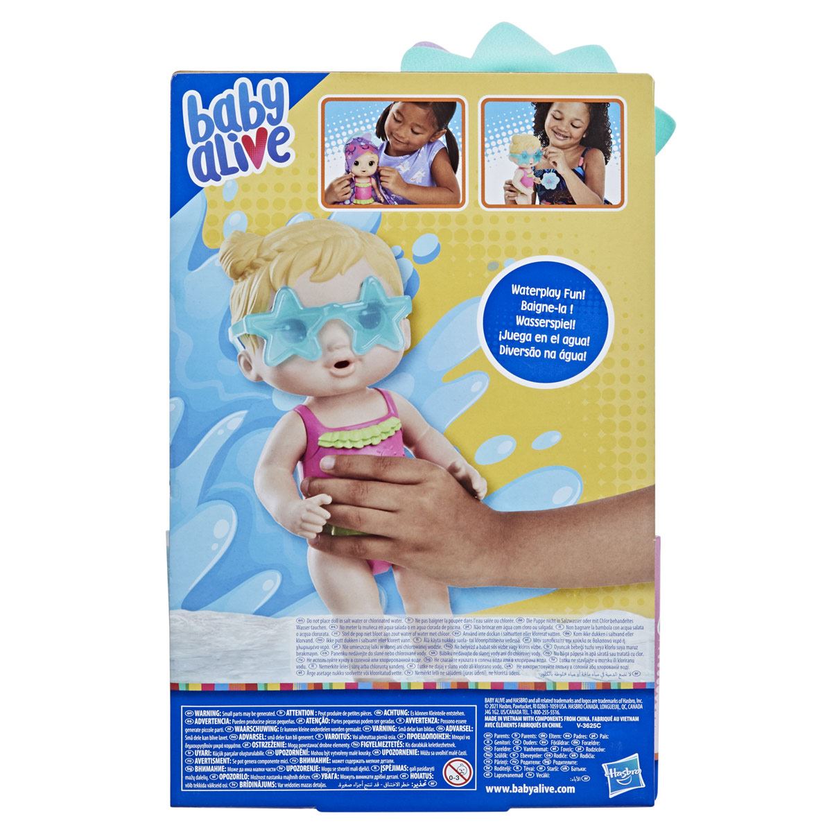 Baby Alive - Muñeca Diversión bajo el sol - Toalla de dinosaurio - Pelo rubio