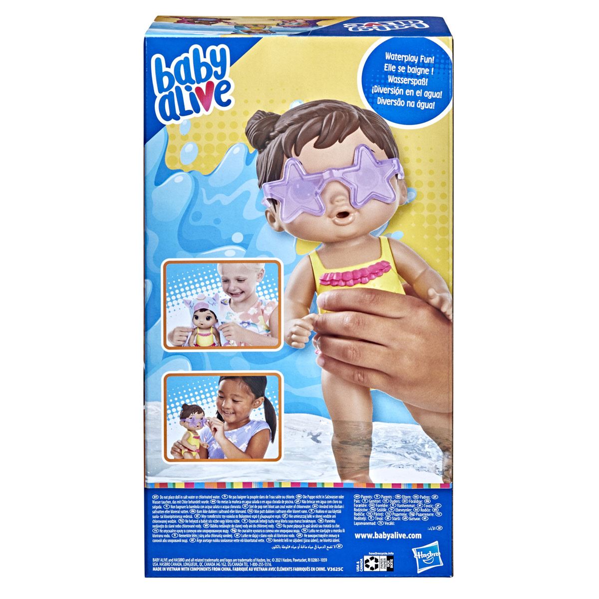 Baby Alive - Muñeca Diversión bajo el sol - Toalla de unicornio - Pelo castaño