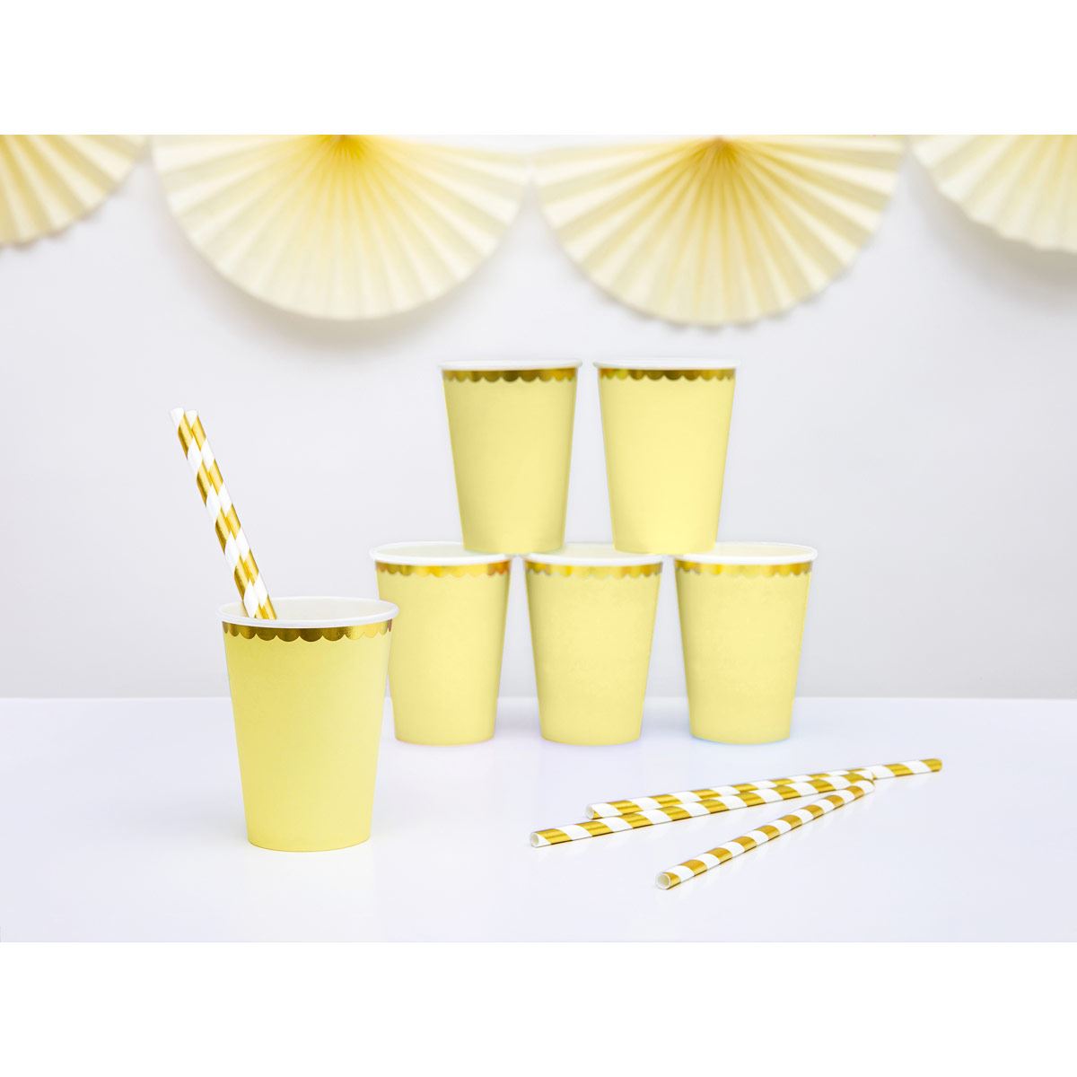 Vaso amarillo orilla dorada 220 ml