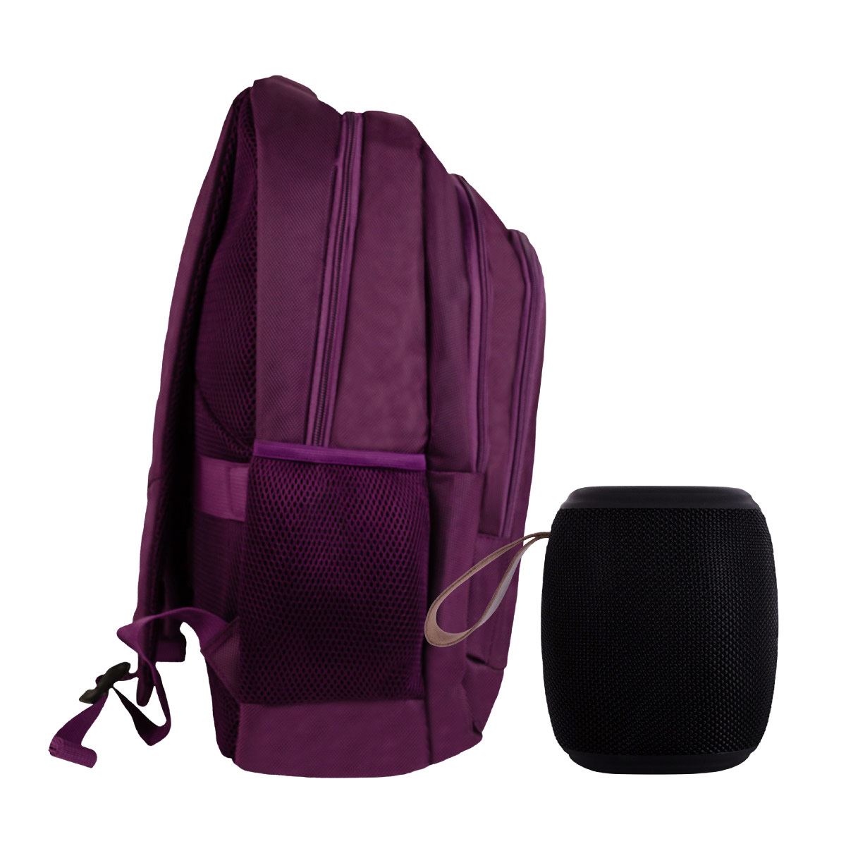 Set Backpack Essential Pro 15" Morado con Bocina portátil RGB Novel Drum Negra Perfect Choice