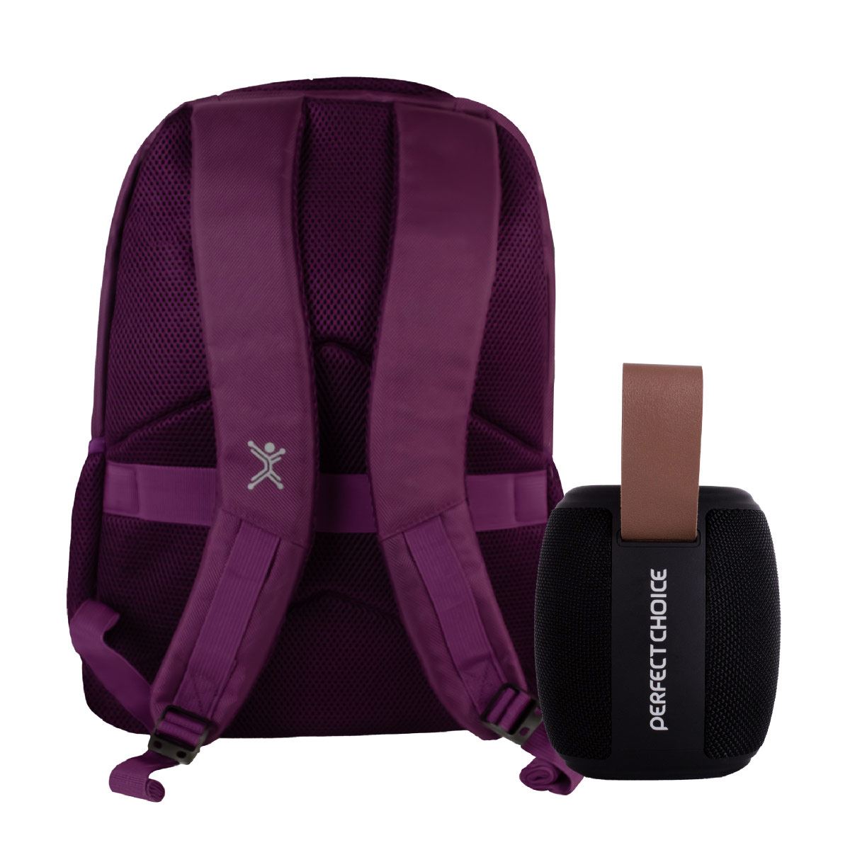 Set Backpack Essential Pro 15" Morado con Bocina portátil RGB Novel Drum Negra Perfect Choice
