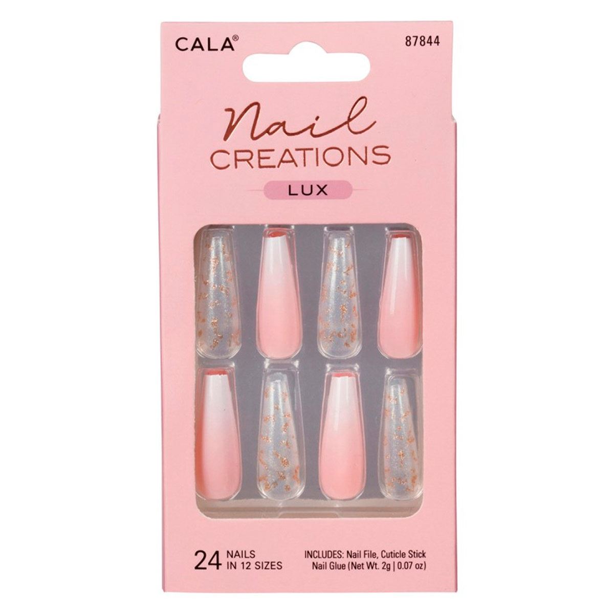 Kit Uñas Postizas Nail Creations Lux Long Coffin Ombré 24 piezas