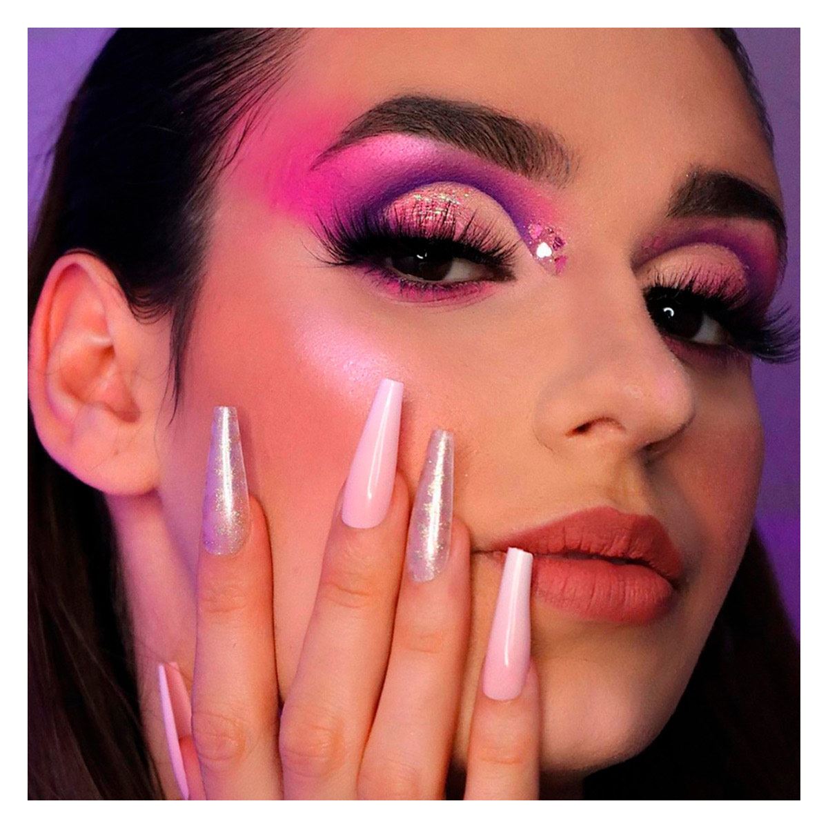 Kit Uñas Postizas Nail Creations Lux Long Coffin Ombré 24 piezas