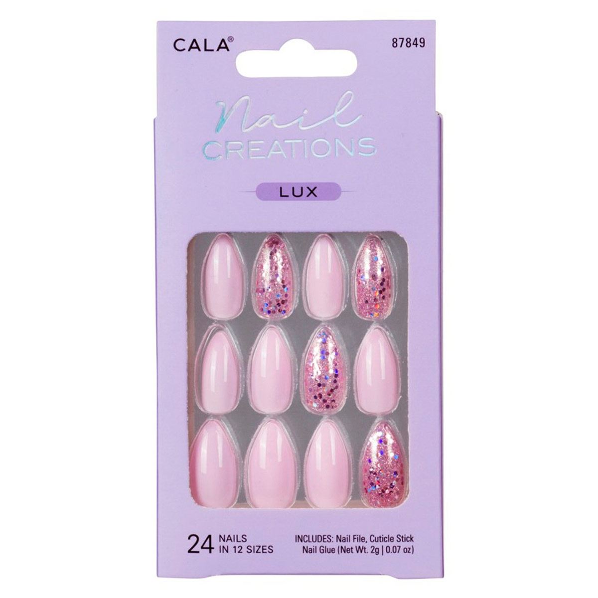 Kit Uñas Postizas Nail Creations Lux Stiletto Lavanda 24 piezas