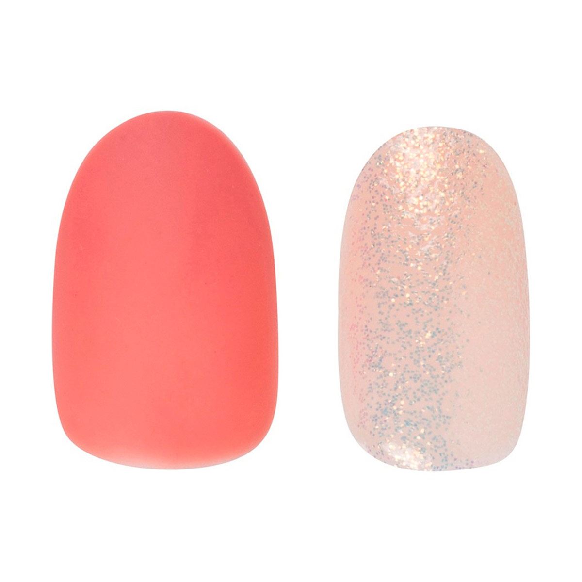 Kit Uñas Postizas Short Oval Rosa/Glitter 24 piezas