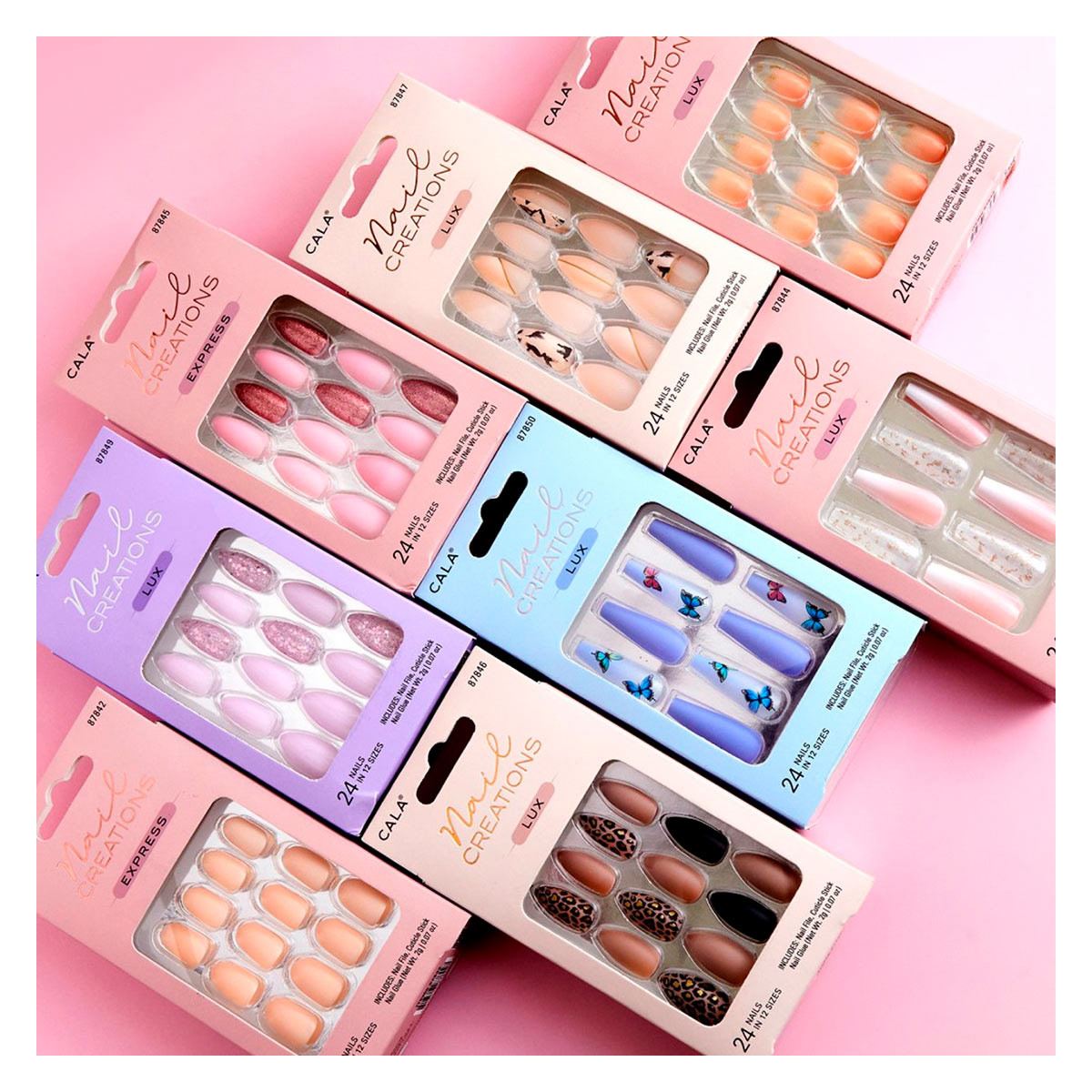 Kit Uñas Postizas Short Oval Rosa/Glitter 24 piezas
