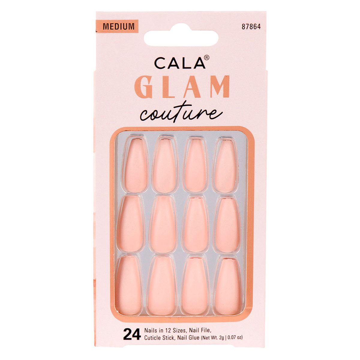 Kit Uñas Postizas Medium Coffin Nude Matte 24 piezas