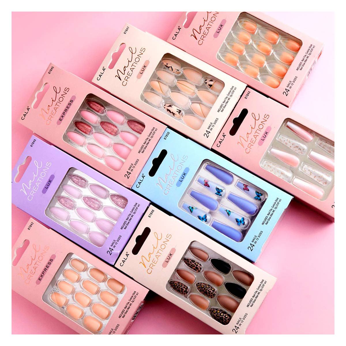 Kit Uñas Postizas Medium Coffin Nude Matte 24 piezas
