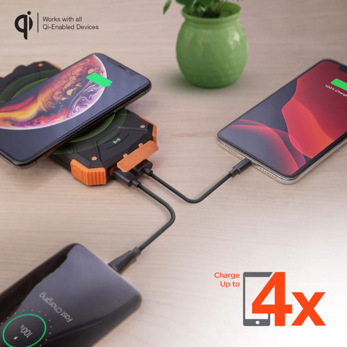 Batería Power Bank Wireless Solar 10000 Mah En Negro