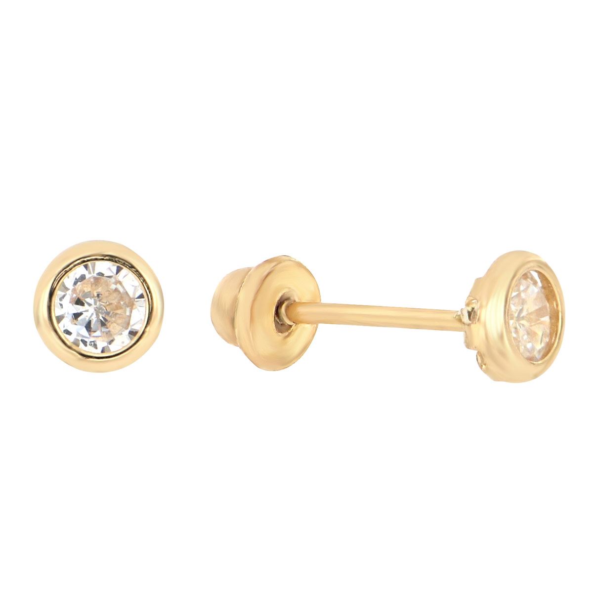 Broqueles HERS Cristal Bisel Redondeado en Oro de 14K