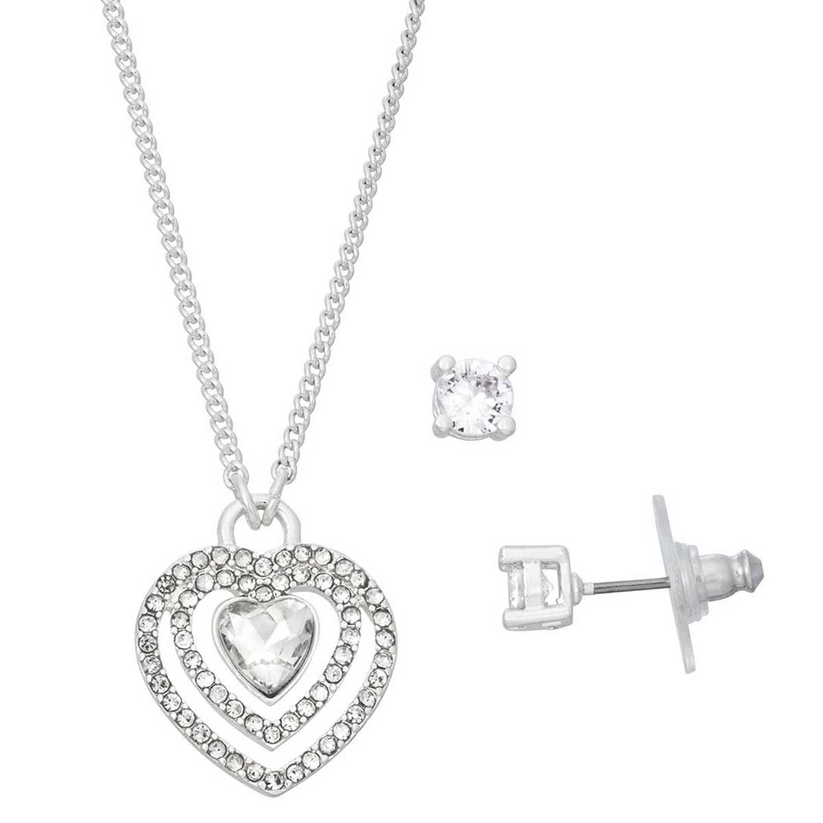 Set Collar Y Aretes de Aleación de metales Plateado tipo Botón Nine West