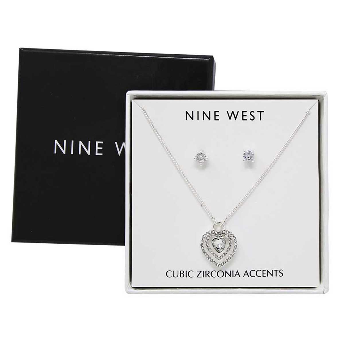 Set Collar Y Aretes de Aleación de metales Plateado tipo Botón Nine West