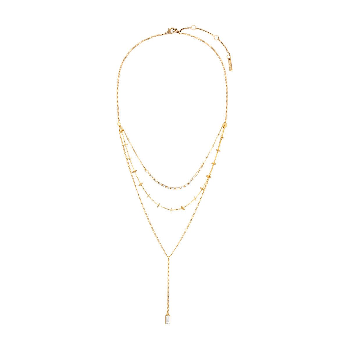 Collar Multiniveles 3 Cadenas Diferente Tamaño y Dije con Incrustaciones de Cristal Nine West