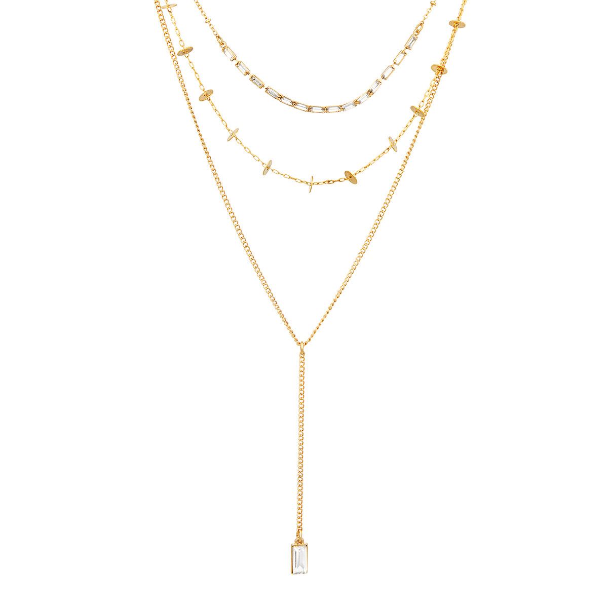 Collar Multiniveles 3 Cadenas Diferente Tamaño y Dije con Incrustaciones de Cristal Nine West