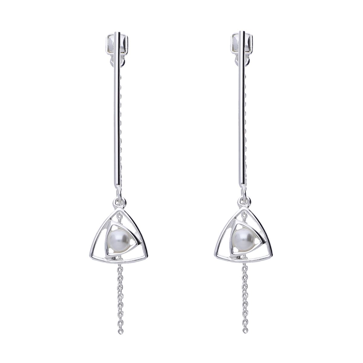Aretes Colgantes Largos Detalle Triangular e Imitación Perla Youre Invited