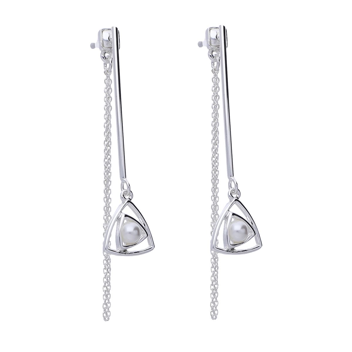 Aretes Colgantes Largos Detalle Triangular e Imitación Perla Youre Invited