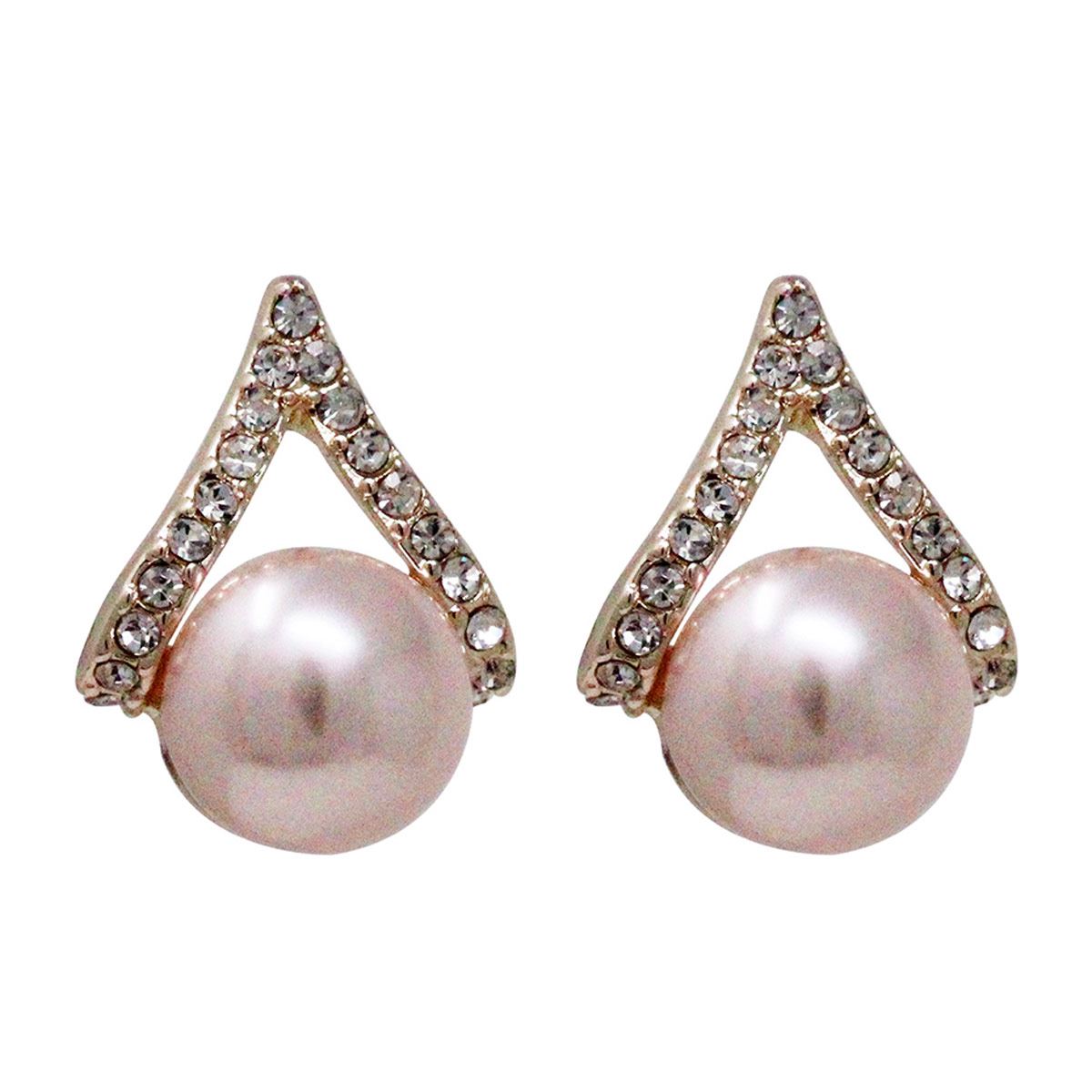 Aretes Rose Gold Tipo Botón con Detalle en Imitación Perla Youre Invited