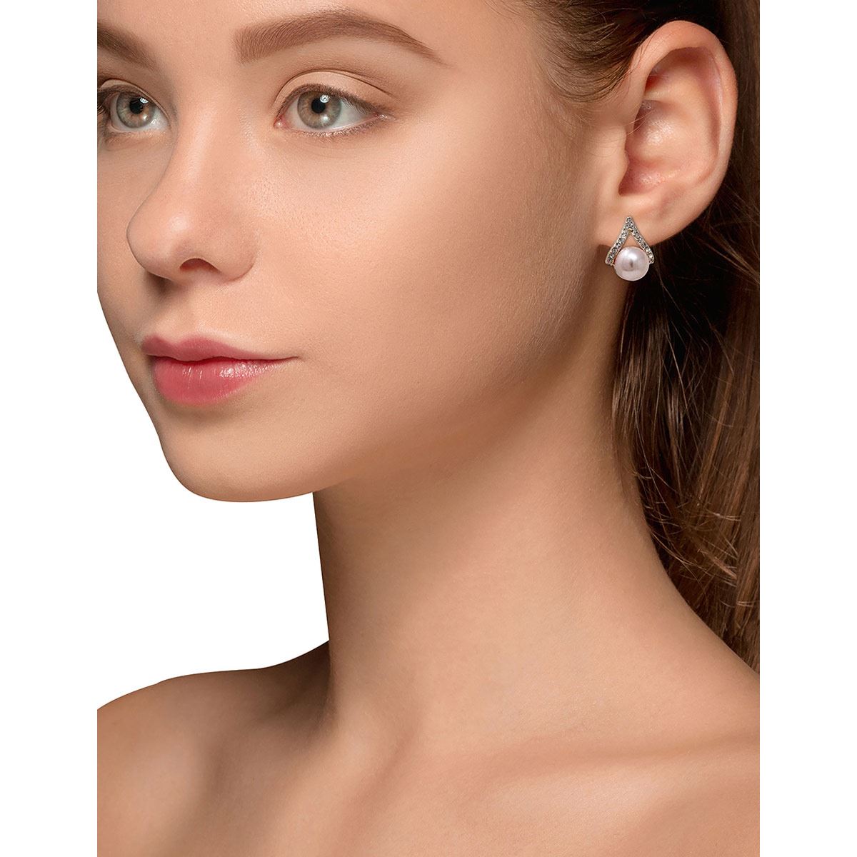 Aretes Rose Gold Tipo Botón con Detalle en Imitación Perla Youre Invited