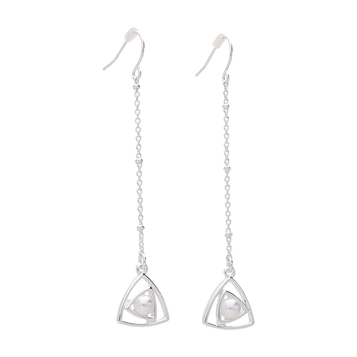 Aretes Colgantes Largos Detalle Triangular e Imitación Perla Youre Invited