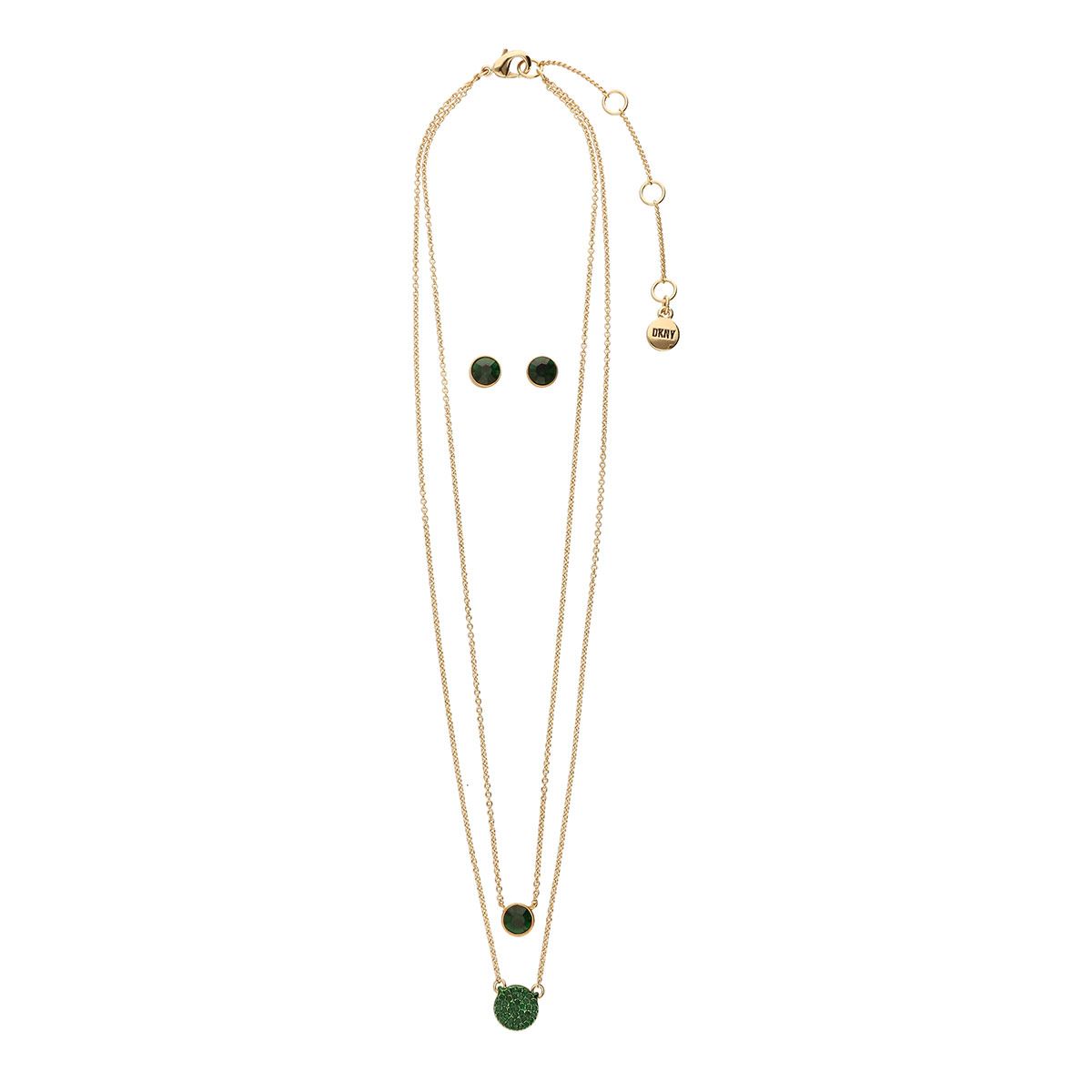 Box Set Collar Niveles con Detalles de Cristal Verde DKNY