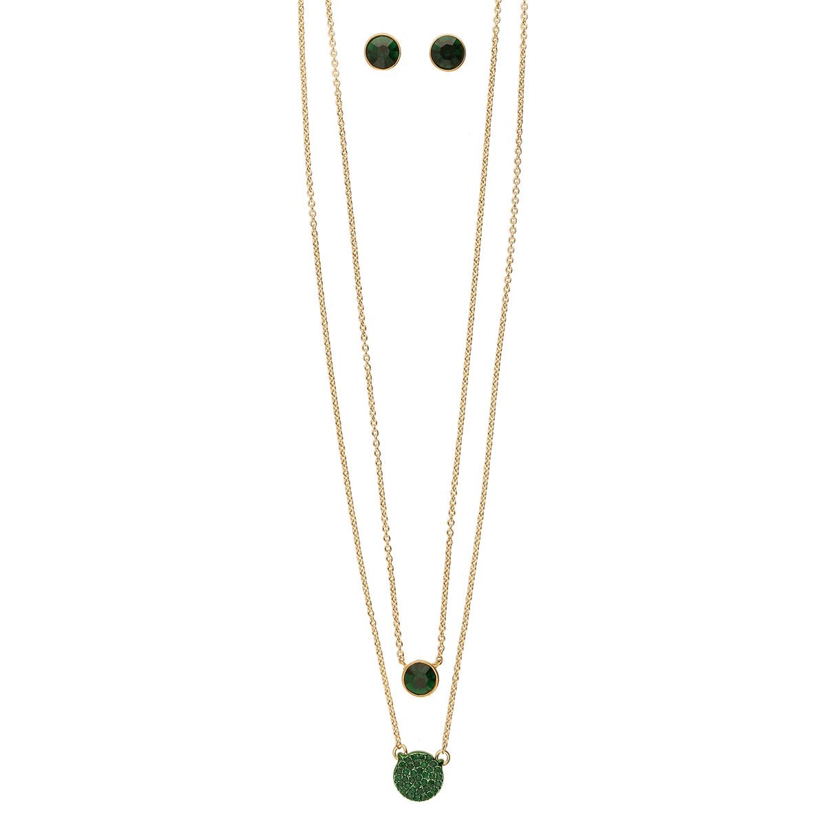 Box Set Collar Niveles con Detalles de Cristal Verde DKNY