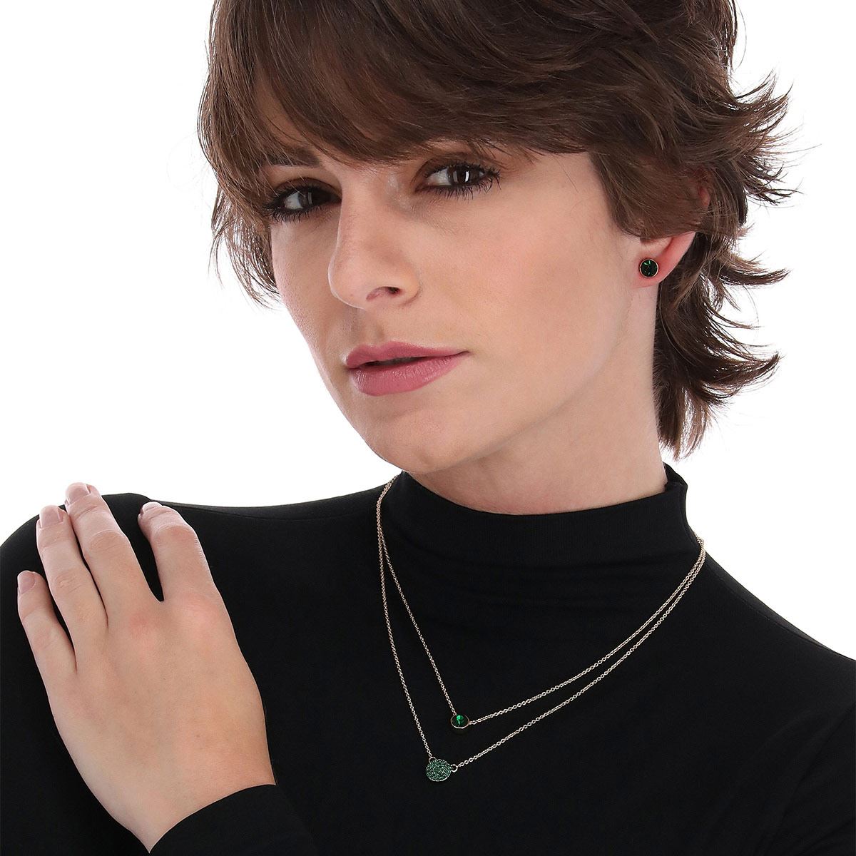 Box Set Collar Niveles con Detalles de Cristal Verde DKNY