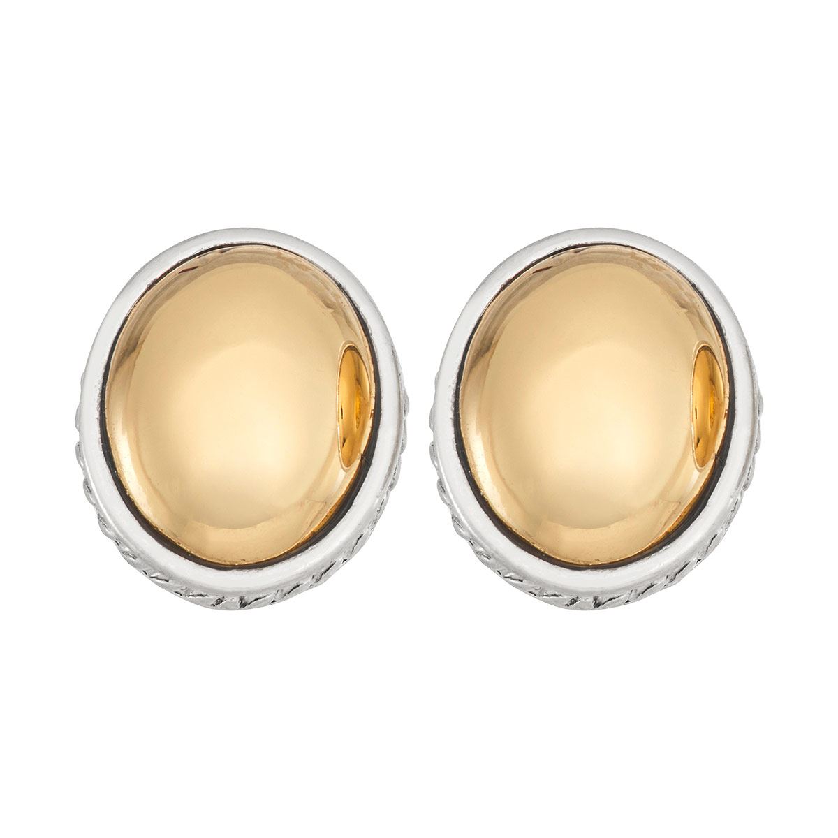 Aretes Botón Bitono Forma Oval Terminado Pulido Napier