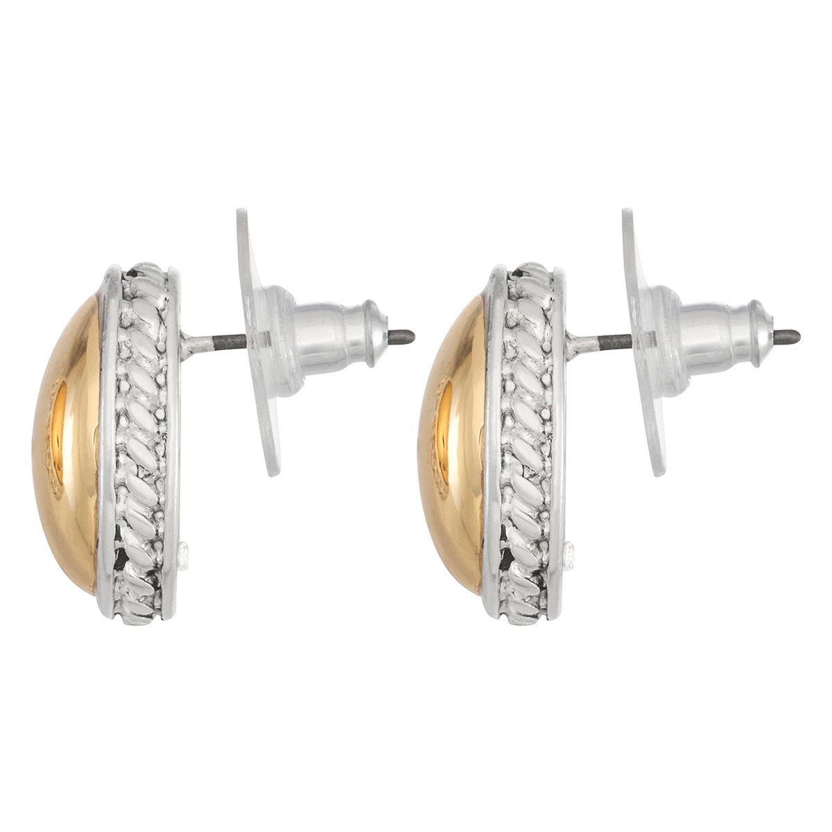 Aretes Botón Bitono Forma Oval Terminado Pulido Napier