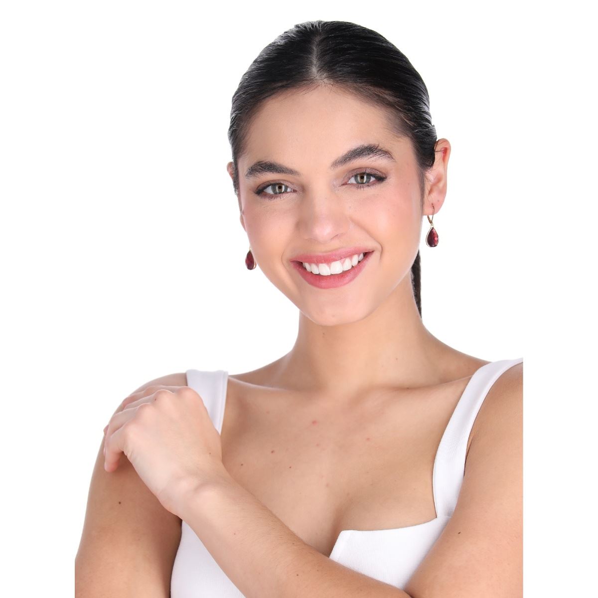 Aretes Colgantes Cortos de Gota con Incrustación Napier