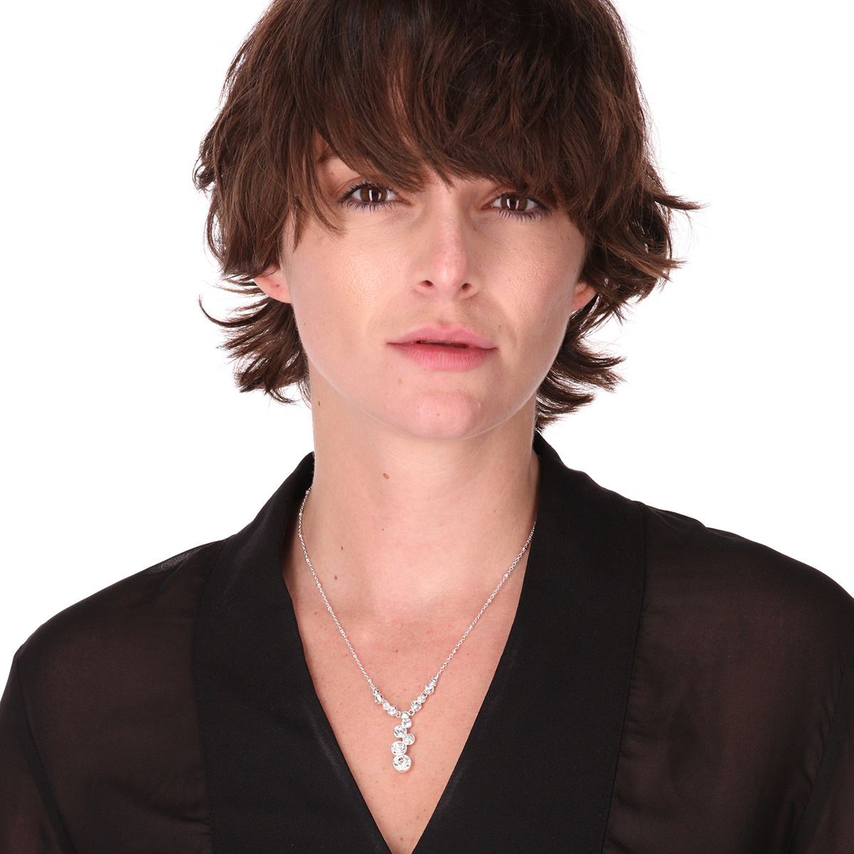 Set Collar Corto Cadena Sencilla con Aretes Tipo Botón Formas Circulares Napier