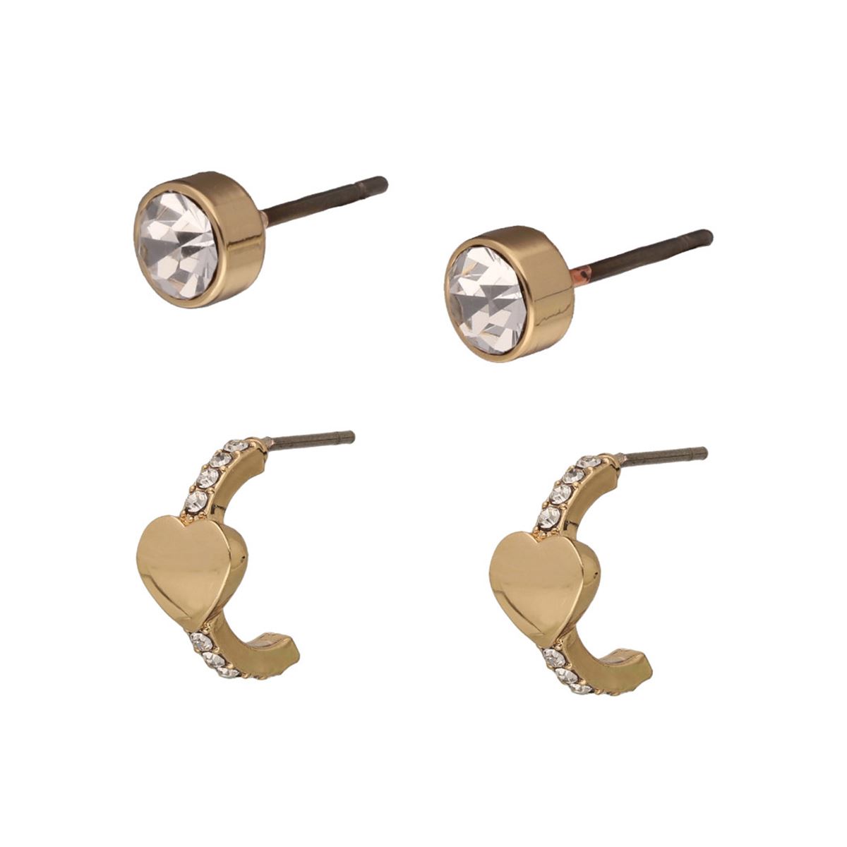 Dúo Aretes Botón con Detalles de Cristal Claro DKNY