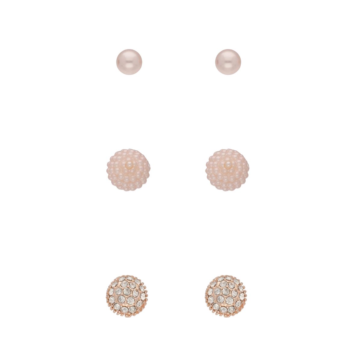 Set 3 Aretes Tipo Botón con Aplicaciones en Cristal y Tipo Perla Youre Invited