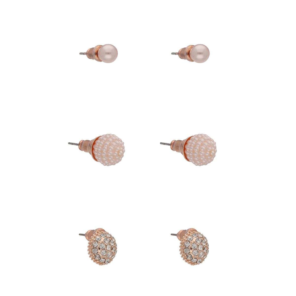 Set 3 Aretes Tipo Botón con Aplicaciones en Cristal y Tipo Perla Youre Invited