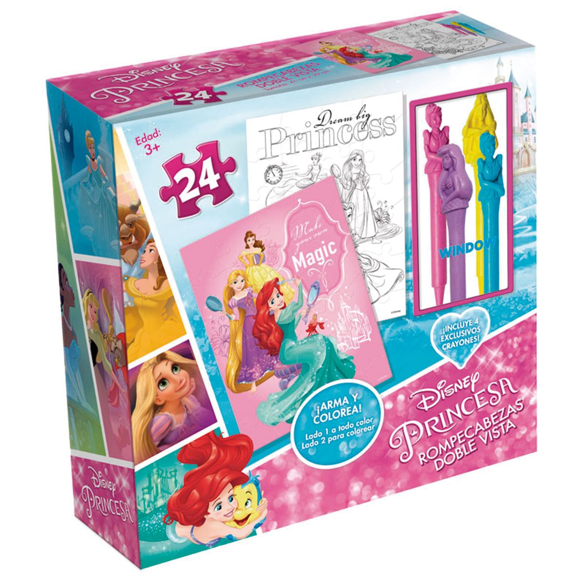 Rompecabezas Doble Vista Con Crayones Princesas&#44; Caja Cart&#243;n