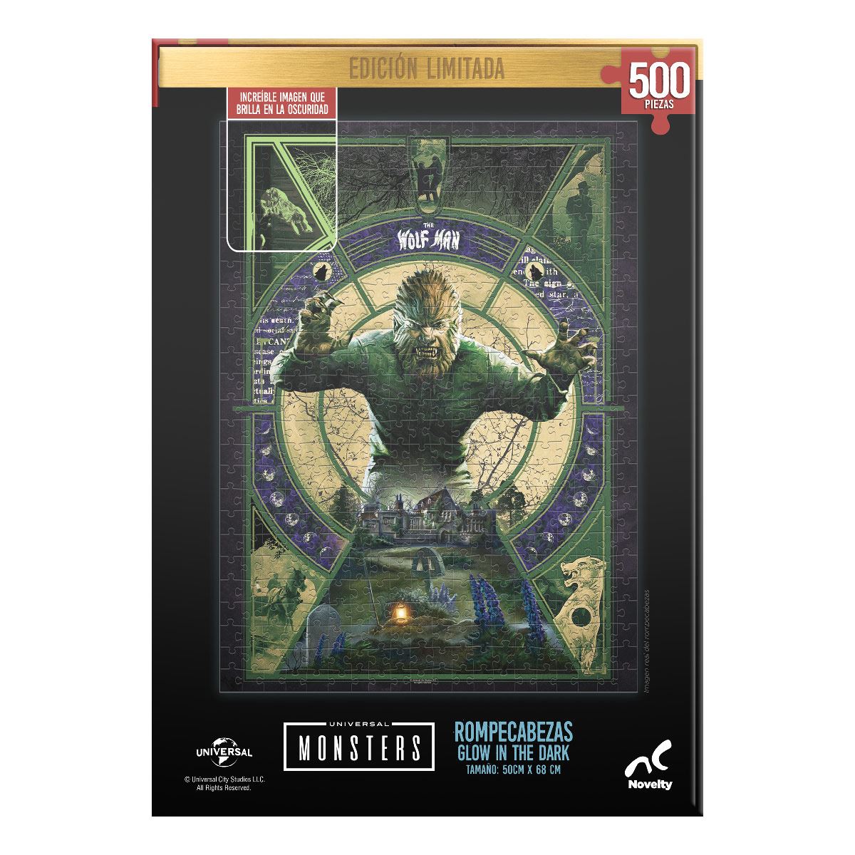 Rompecabezas Edición Limitada Monstruos Clásicos - Hombre Lobo Glow in the Dark 500 piezas