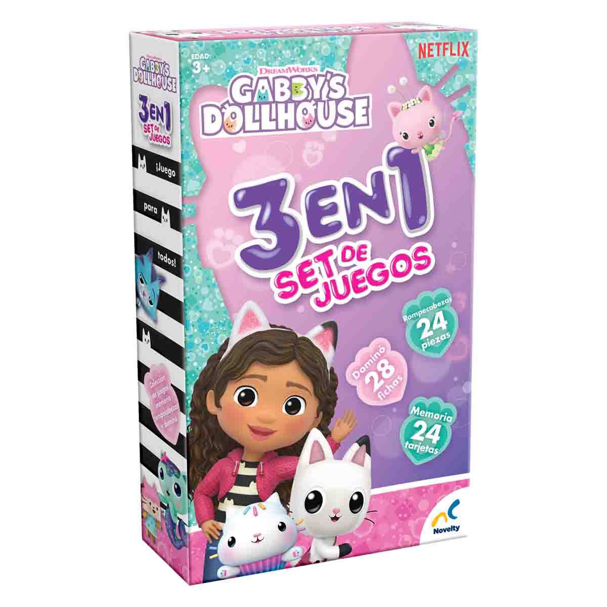 Set de Juegos 3 en 1 Memoria, Dominó y Rompecabezas Gabbys Dollhouse