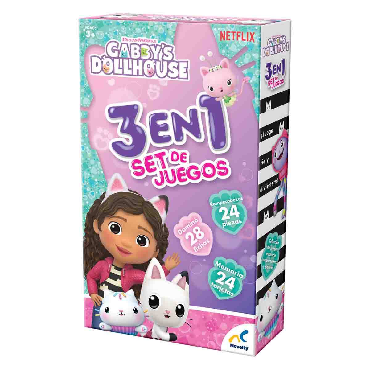 Set de Juegos 3 en 1 Memoria, Dominó y Rompecabezas Gabbys Dollhouse
