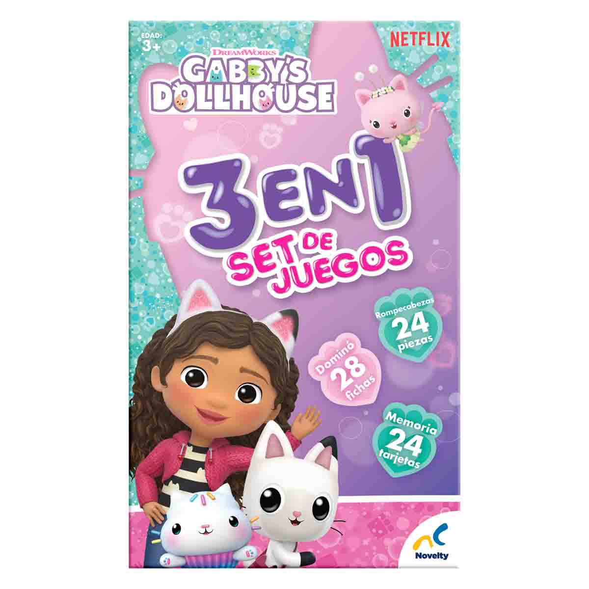 Set de Juegos 3 en 1 Memoria, Dominó y Rompecabezas Gabbys Dollhouse