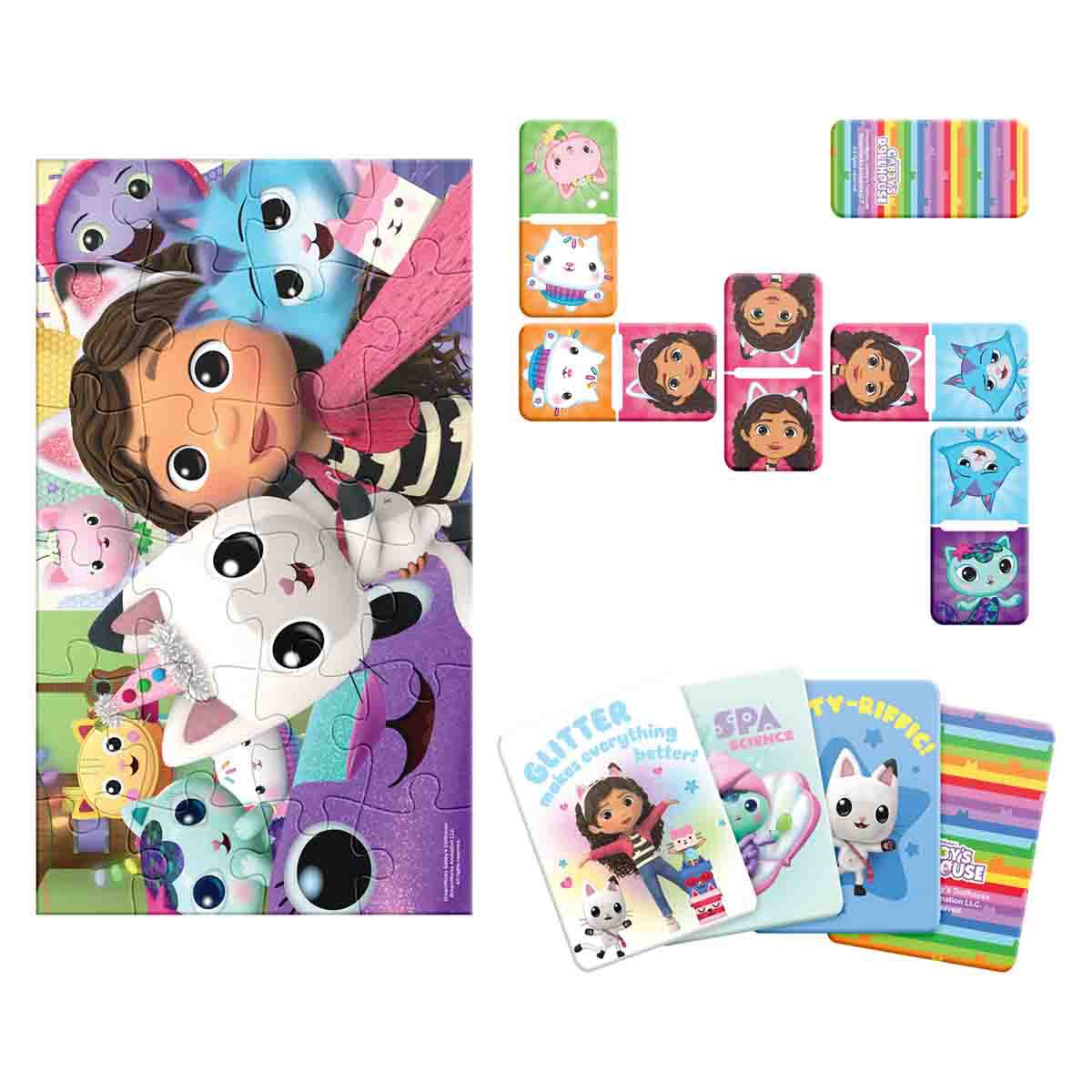 Set de Juegos 3 en 1 Memoria, Dominó y Rompecabezas Gabbys Dollhouse