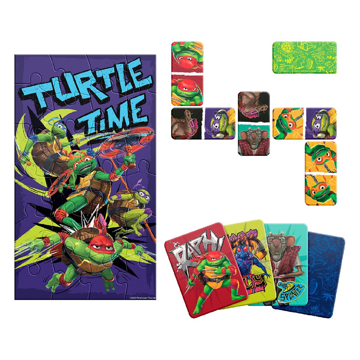 Set De Juegos 3 En 1 Memoria, Dominó Y Rompecabezas Tmnt Caja De Cartón