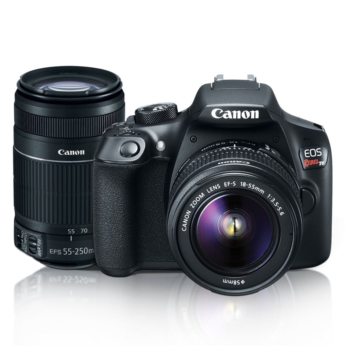 Cámara Canon EOS Rebel T6 + Lente EF-S 18-55 mm + Lente EF-S 55-250 mm IS