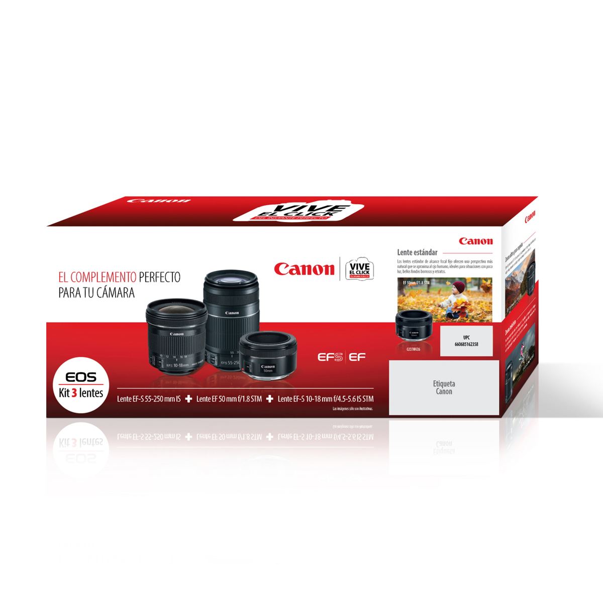 Kit Canon Tres Lentes “EF-S 55-250MM IS + EF 50MM F/1.8 STM + EF-S 10-18MM F/4.5-5.6 IS STM"