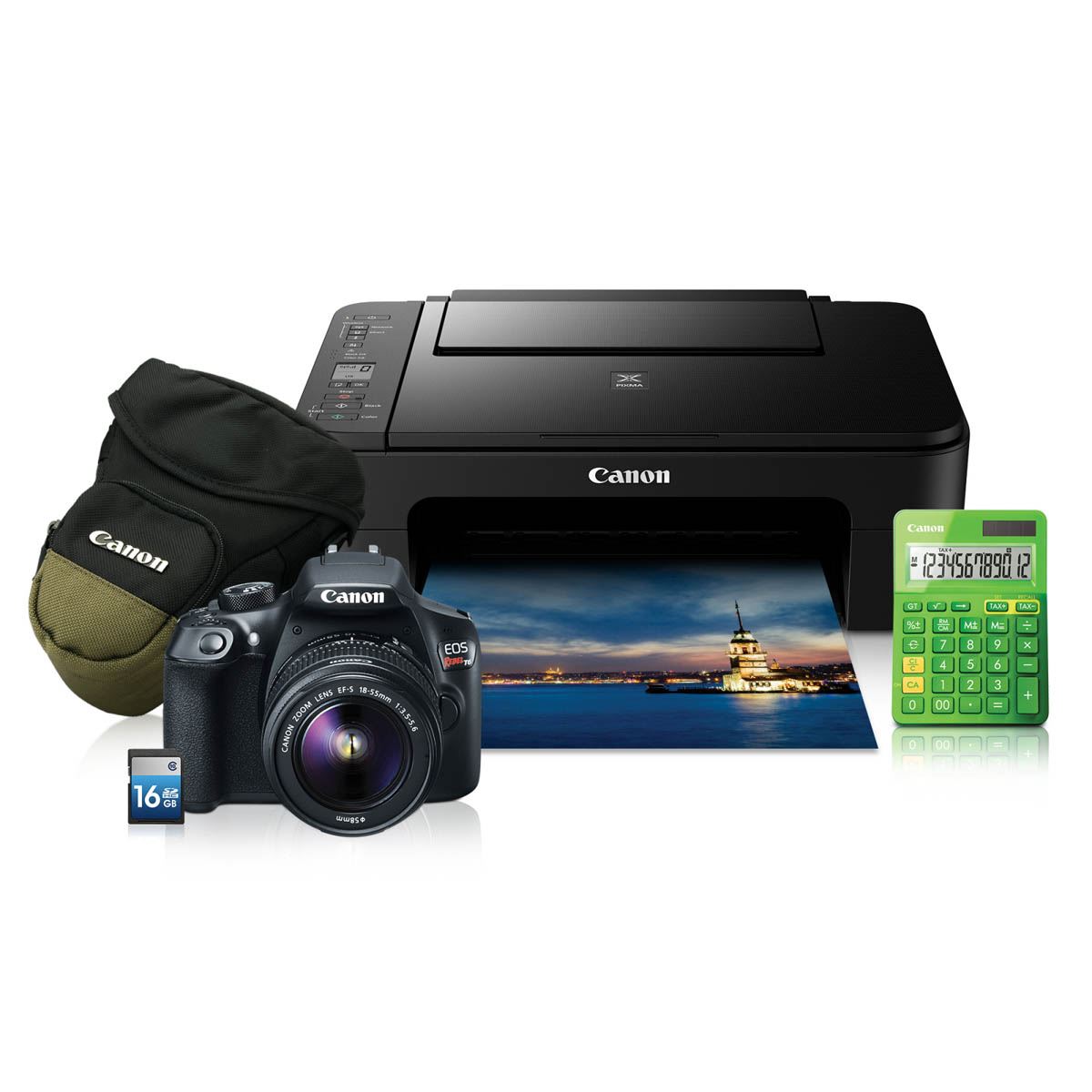 Kit Cámara Canon T6 EF-S 18-55+ LS123 Color+ Zoompack+ SD+TS3110