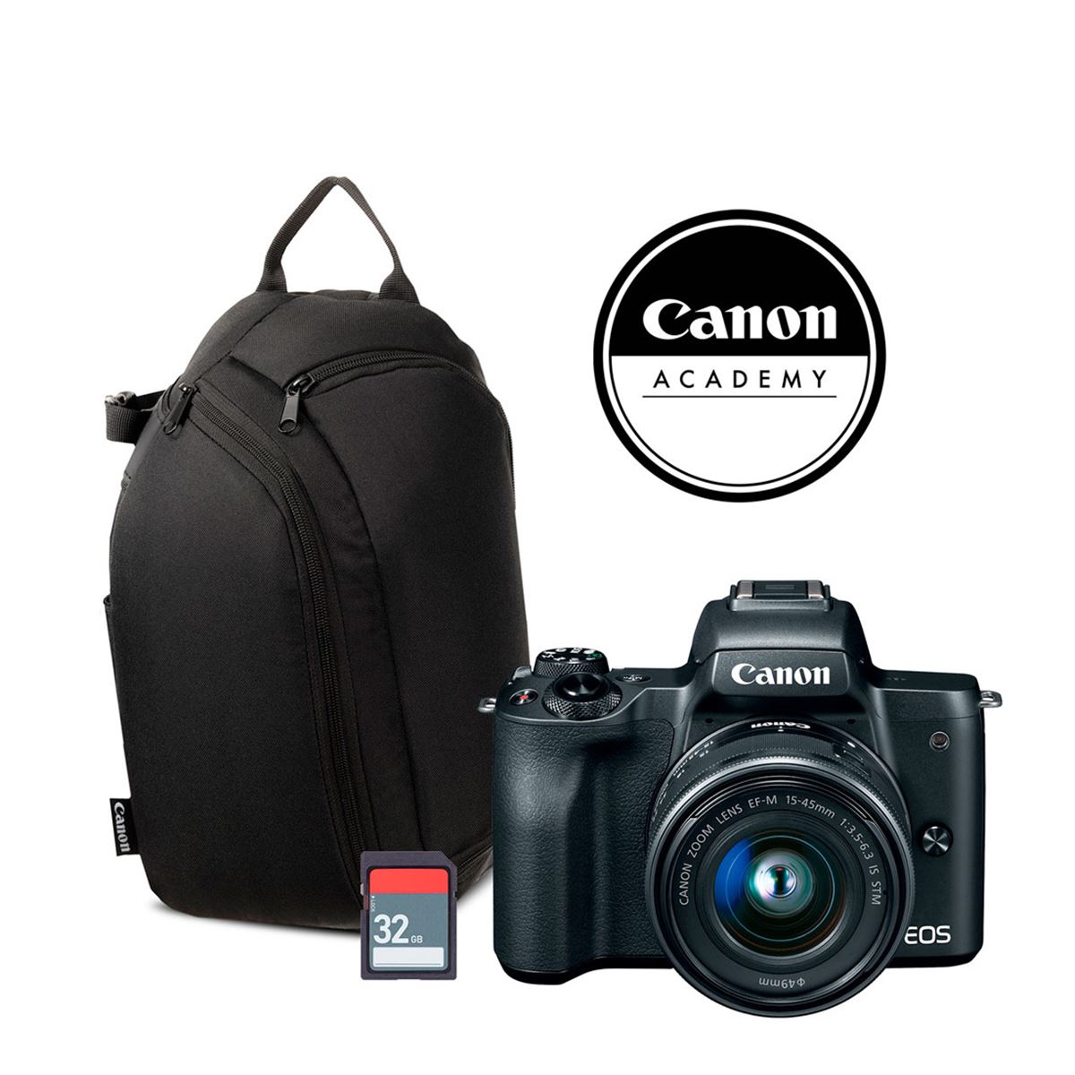 Cámara Canon kit M50 Mark II EF-M 15-45 mm IS STM + Maleta 100S + SD 32GB+ Curso Online ABC Vlogger